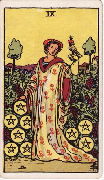 Nine of Pentacles — Chín Tiền